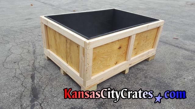 Three quarter view of bulk box crate with optional foam lining