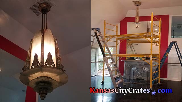 Art Deco Chandelier that is a small scale replica of the Kansas City Power and Light Building comissioned by the architecture firm of Hoit, Price and Barnes for the 1931 downtown development.