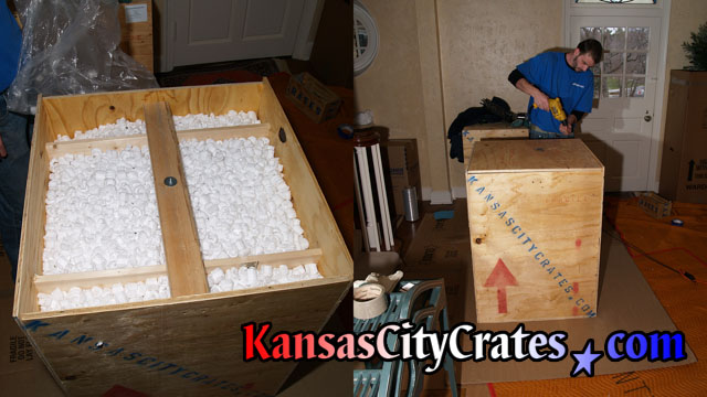 Screwing lid closed on solid wall export crate at home in Desoto KS  66018