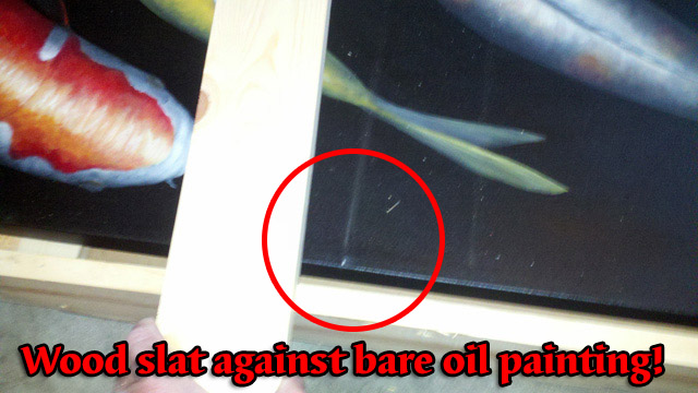 wood slat damages oil painting surface