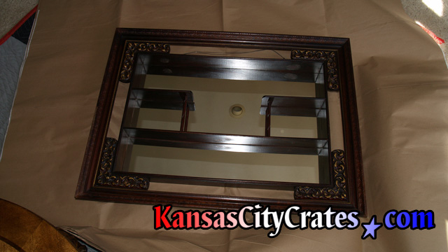 Hand carved wood shelf with mirrored back