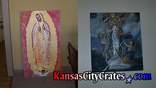 Crating of Madonna with Child oil paintings at estate in Kansas City