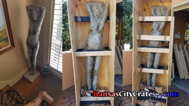 3 stages of the crating process to crate a life size bronze sculpture of a womans body