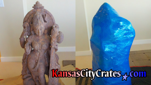 Small asian stone statue before and after packaging