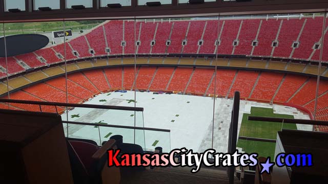 Playing field of Arrowhead Stadium covered before event