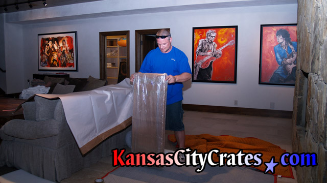 Greg preparing to handle Ron Woods Art Collection at Mansion in Mission Hills Kansas