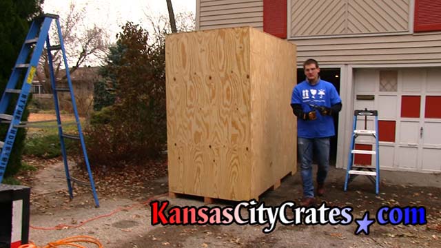 Crate builder at home in Kansas City KS after assembly of storage vault on-site